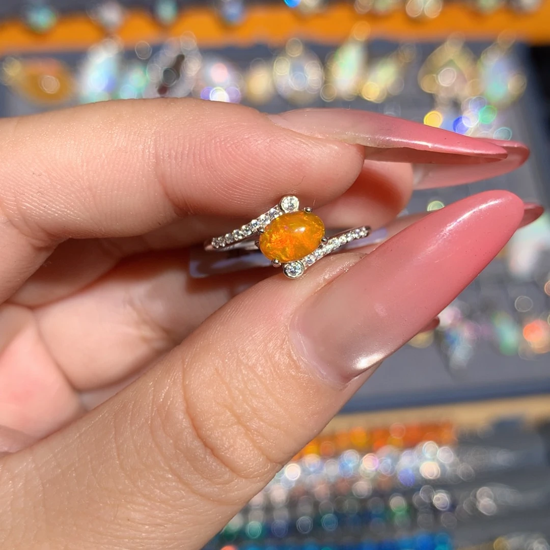 银S925镶嵌欧泊欧泊福利戒指l