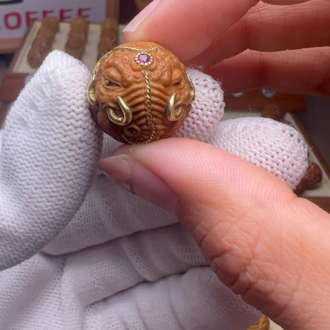 把件猴头核桃镶嵌款象神全品有正常风封口线