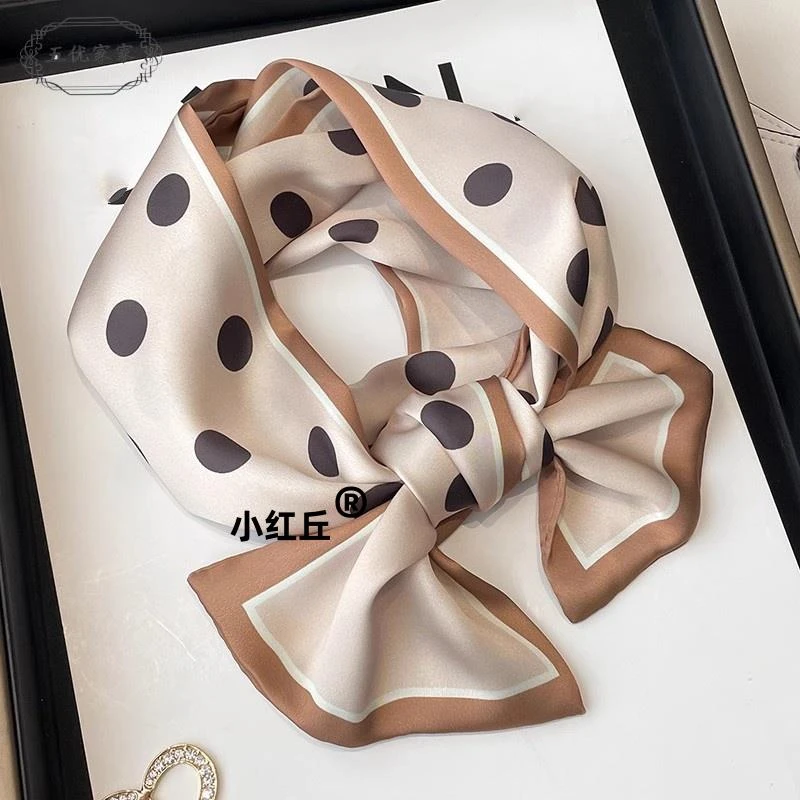 ins 波点双层缎面窄细小长条发带丝巾女薄款围巾飘带绑包装饰领巾