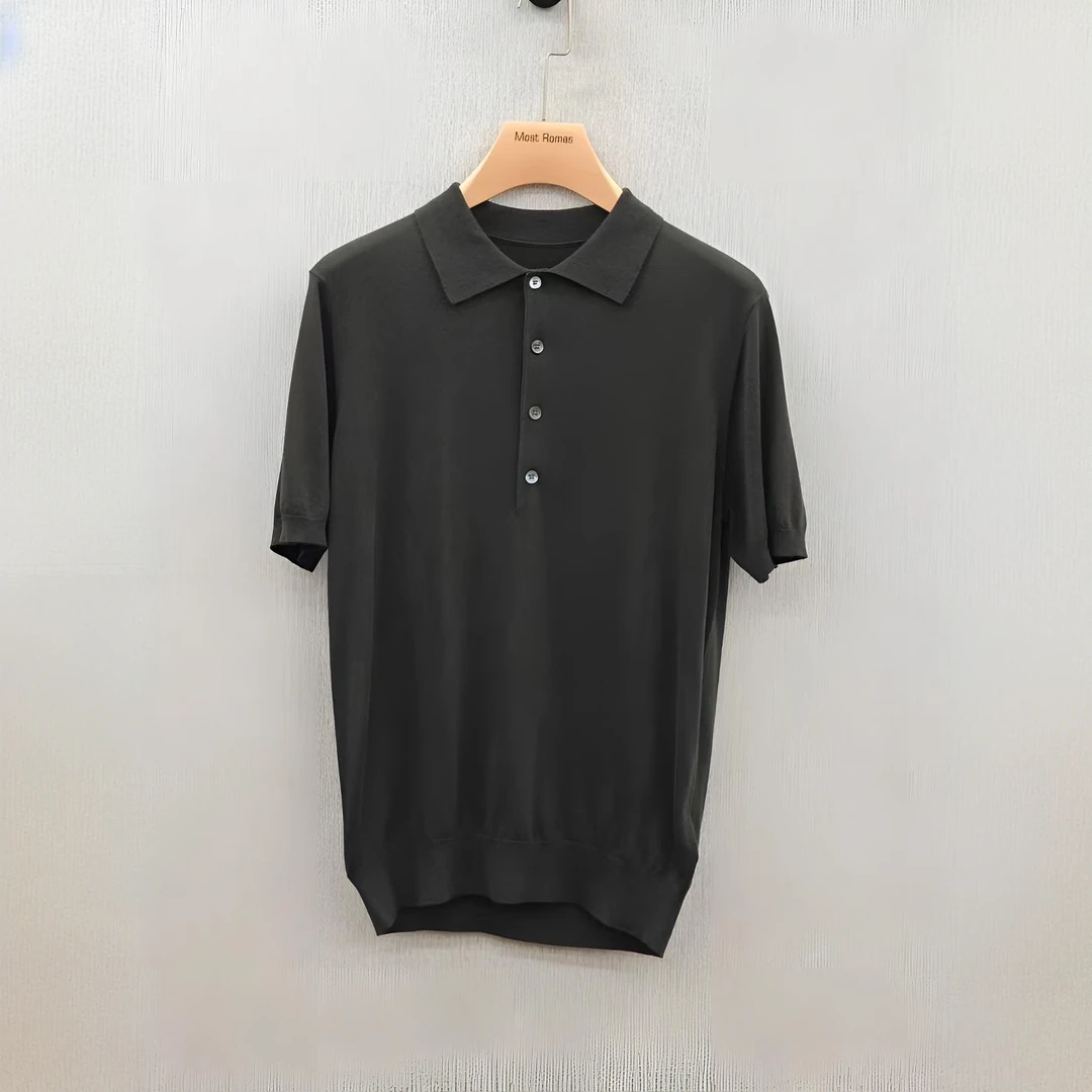 25ss 夏款顶奢羊绒桑蚕丝毛织天花板薄款短袖纯色百搭POLO衫3032