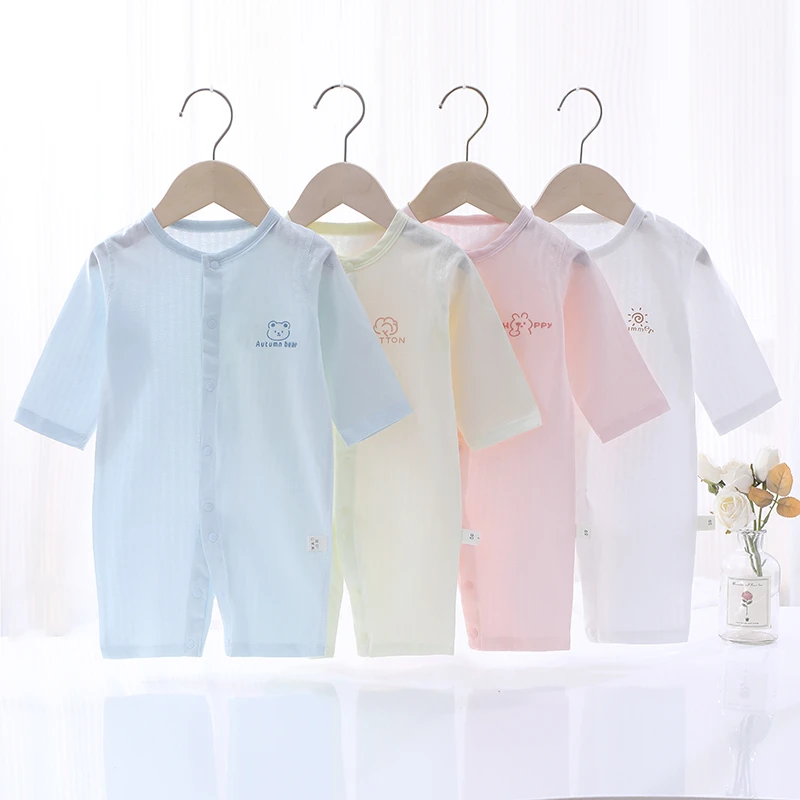 夏季纯棉薄款连体衣透气长袖宝宝婴儿卡通可爱婴儿新生儿薄款儿童