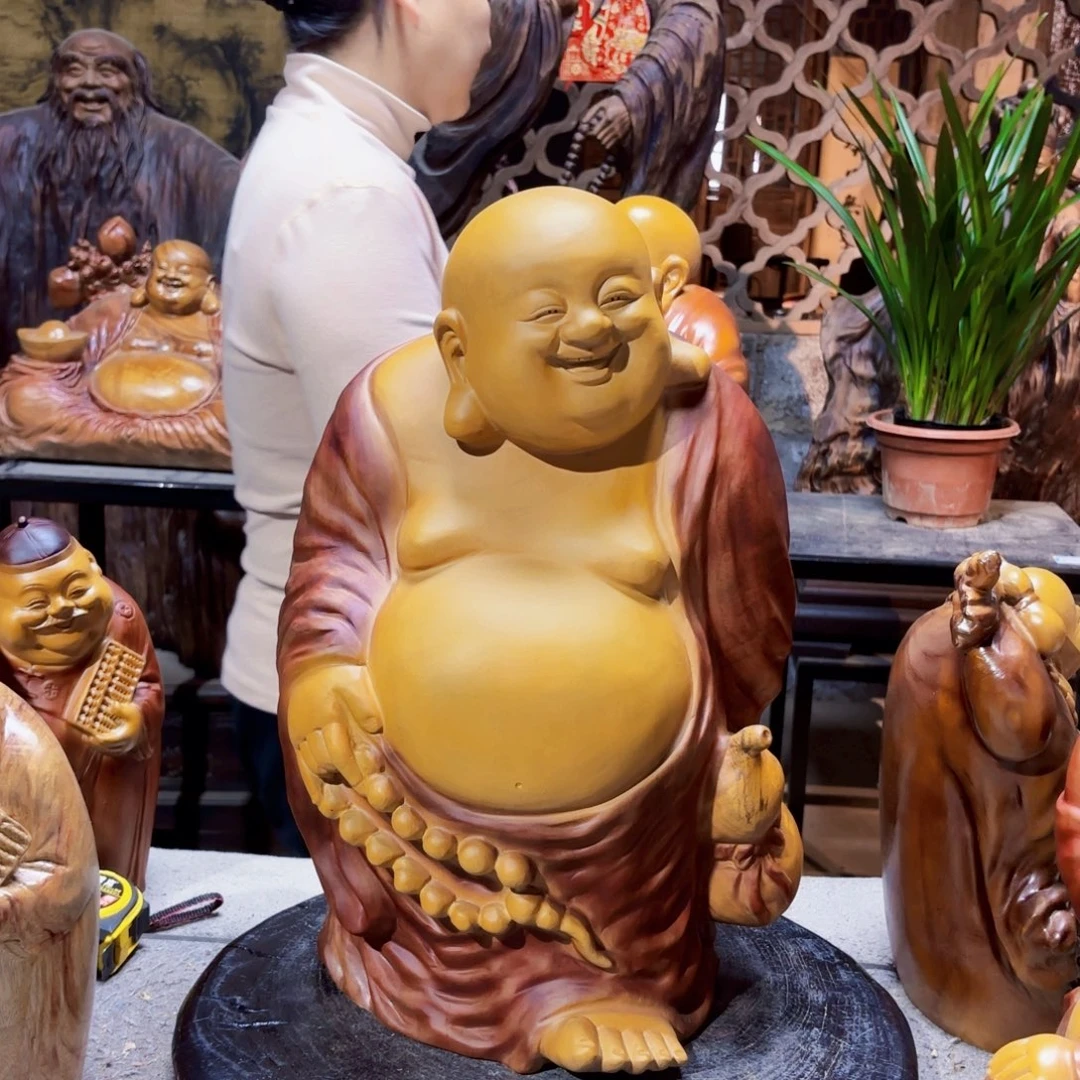伟***少香樟木葫芦弥勒佛大件