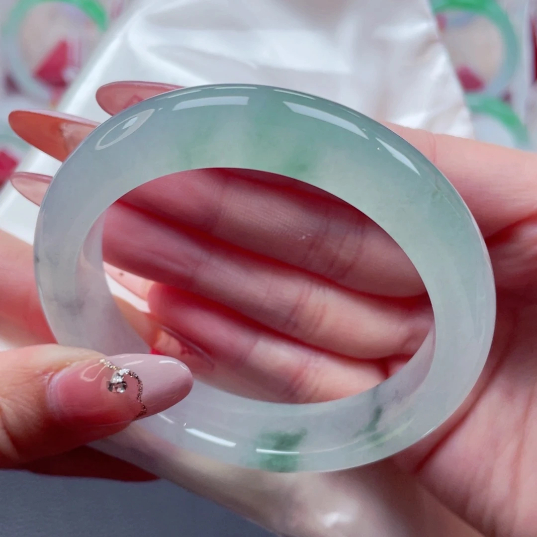 未镶嵌手镯翡翠55.8冰飘绿 白茶清欢恬静淡雅 泛光21号