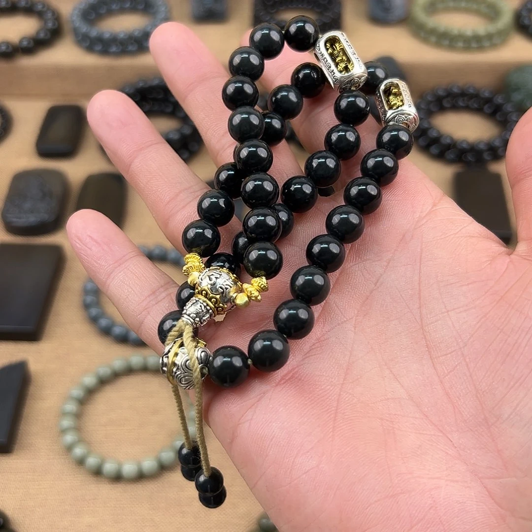 颈饰合金和田玉墨玉手持