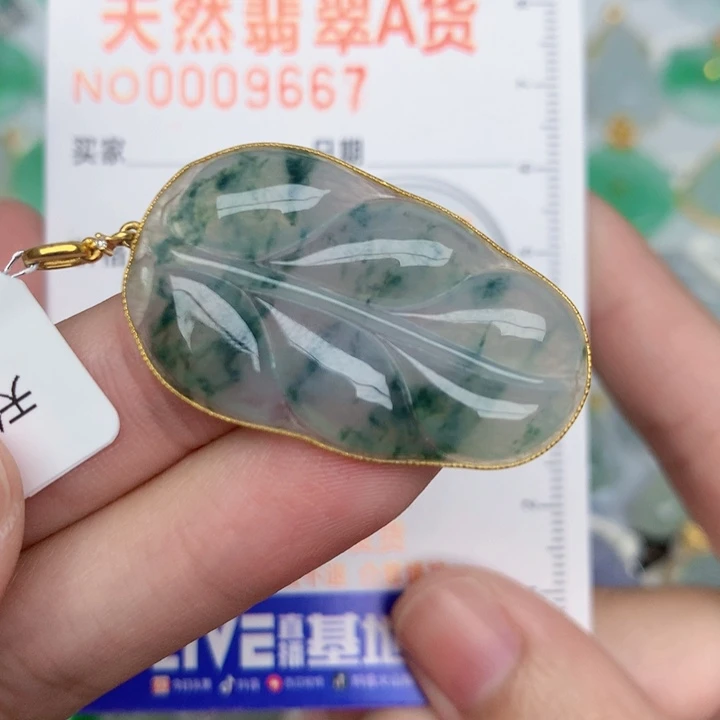 翡翠18K金镶嵌颈饰叶子