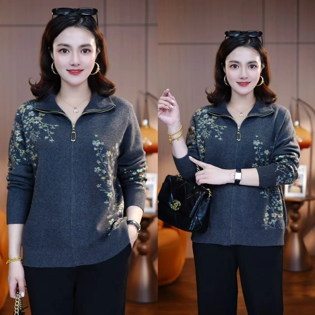 彩梅入梦-2025新款针织衫毛衣洋气百搭冬季保暖宽松中老年妈妈装