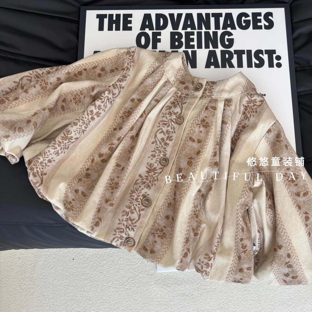 【现货】新款女童衬衫波西米亚风长袖韩版秋季百搭圆领女中国风碎花