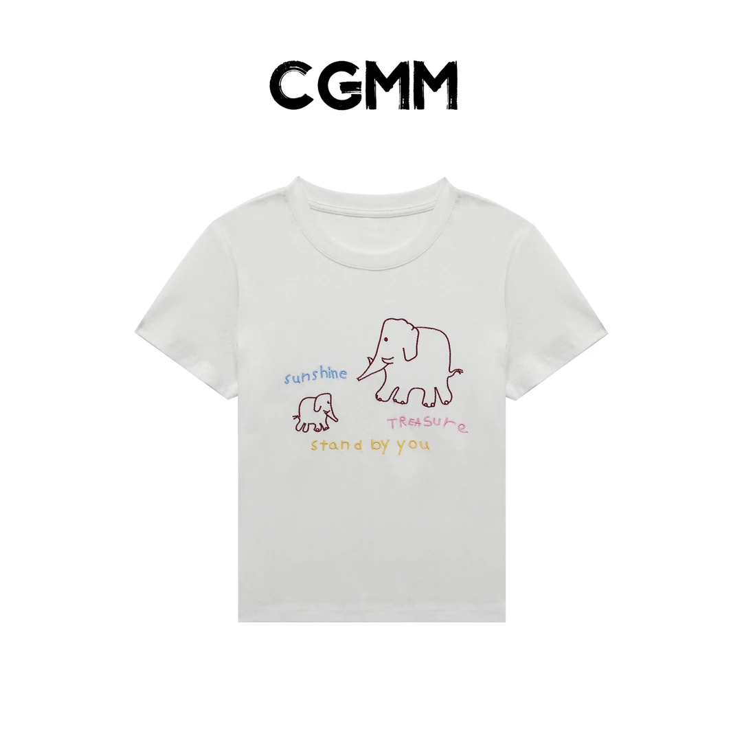 CGMM/橱柜密码新款时尚圆领撞色趣味刺绣短袖tDSOMB5022