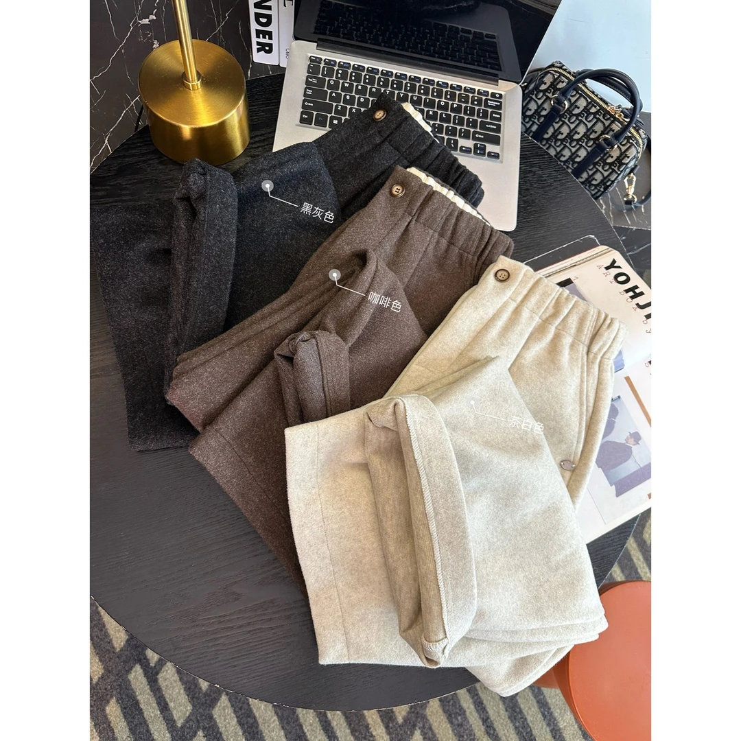 小个子救星!~加厚毛呢奶奶裤秋冬新款梨形显瘦宽松阔腿九分裤子