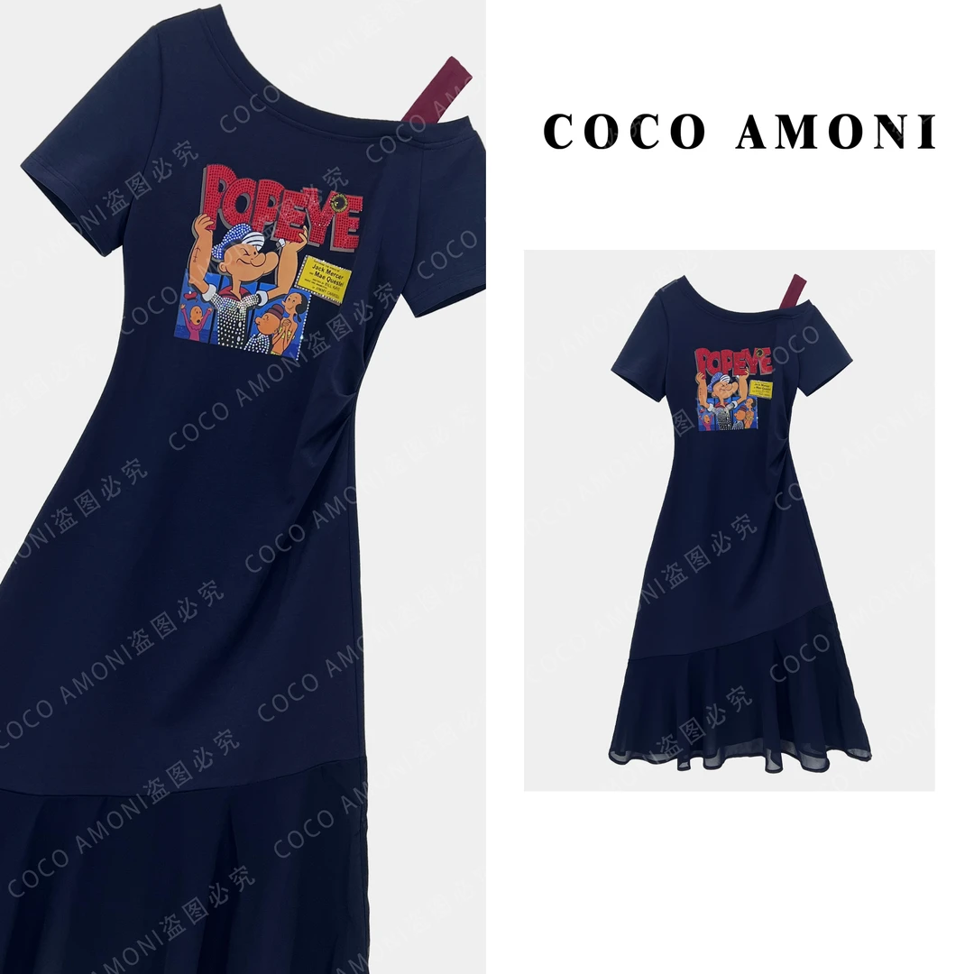 坎肩设计夏日时尚气质女装拼接重工烫钻高定连衣裙ZC624