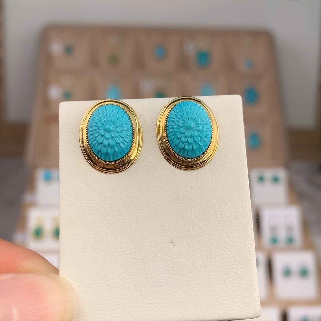 绿松石18K金镶嵌耳饰