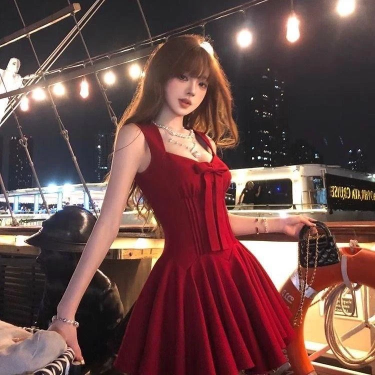 后妈裙裙子女款黑色战袍小黑裙玫瑰人生夏季法式矜贵千风重工裙