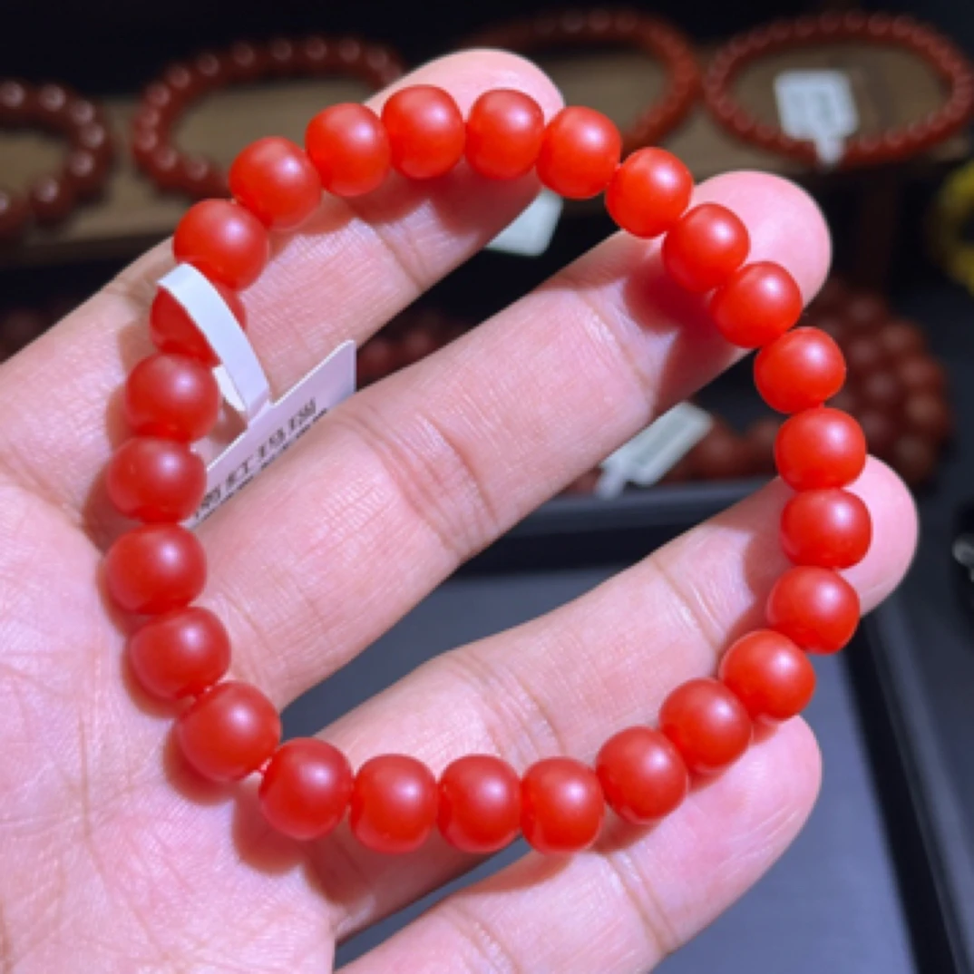 天然原矿南红玛瑙哑光8mm老型珠手串保山料磨砂算盘珠手链女士