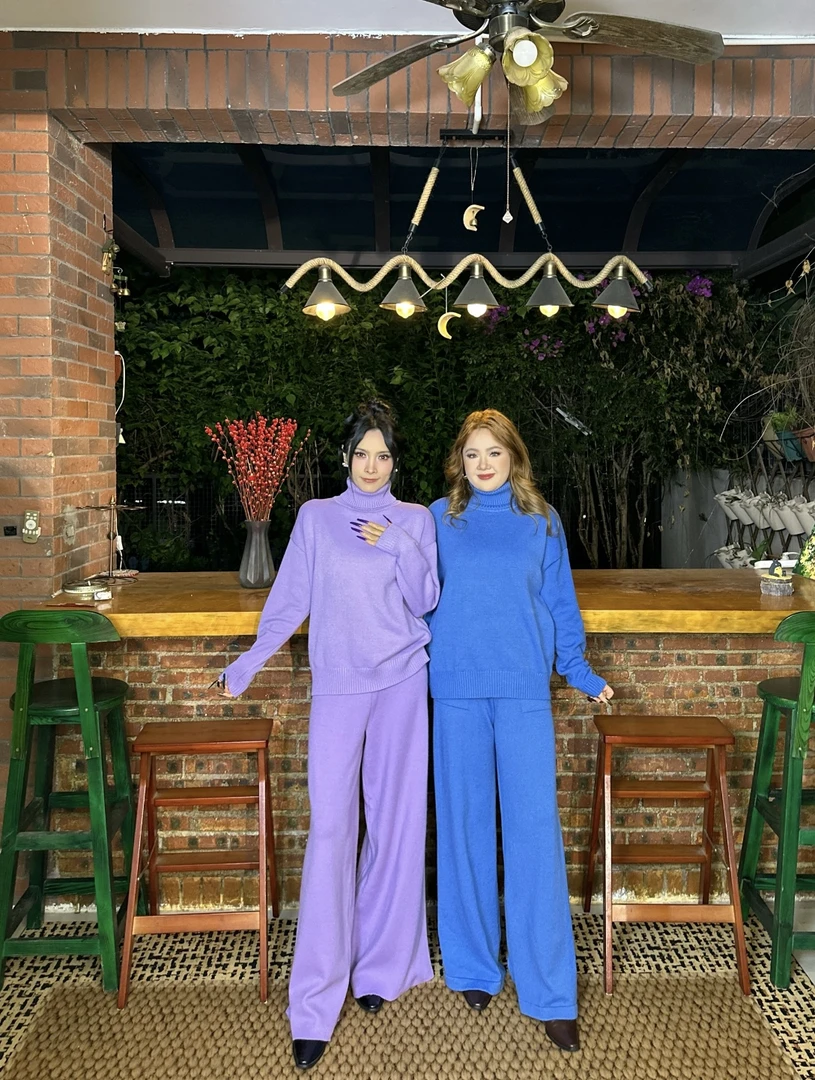 A&N   【冬日特调】秋冬软糯宽松慵懒紫色高领毛衣针织阔腿裤