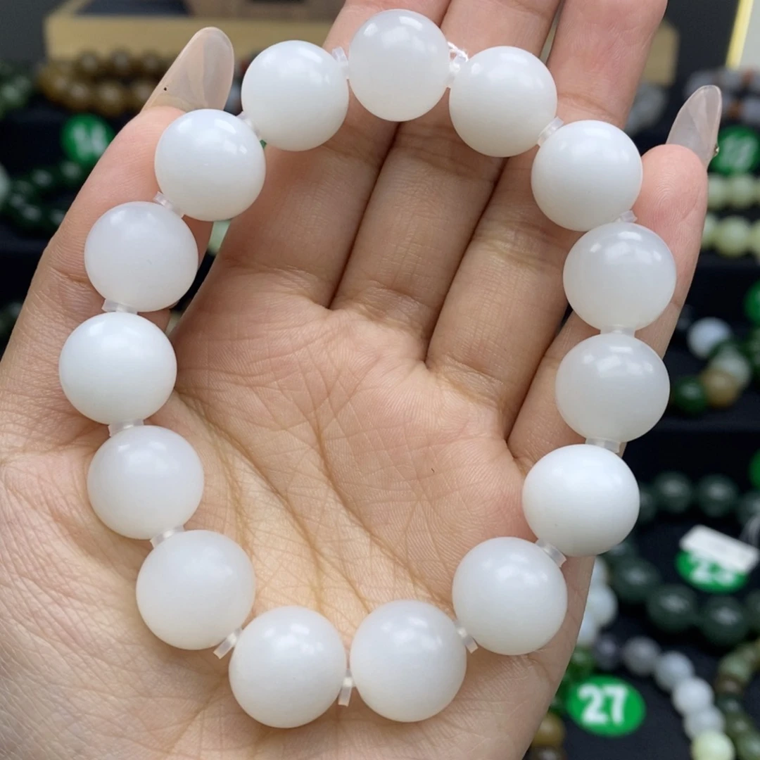 和田玉手链未镶嵌枫***5白玉13mm