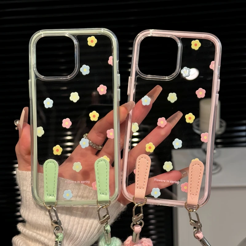 适用苹果16promax手机壳iPhone15三合一炫彩可爱小众华为春日花朵