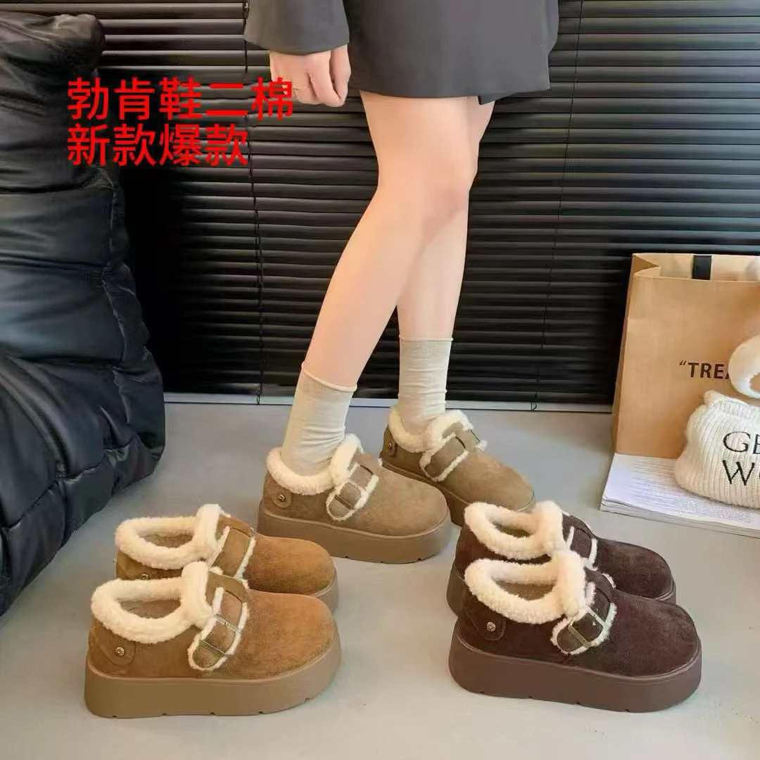 休闲风雪地靴家居棉鞋日常休闲复古港风冬季勃肯鞋百搭加绒厚底