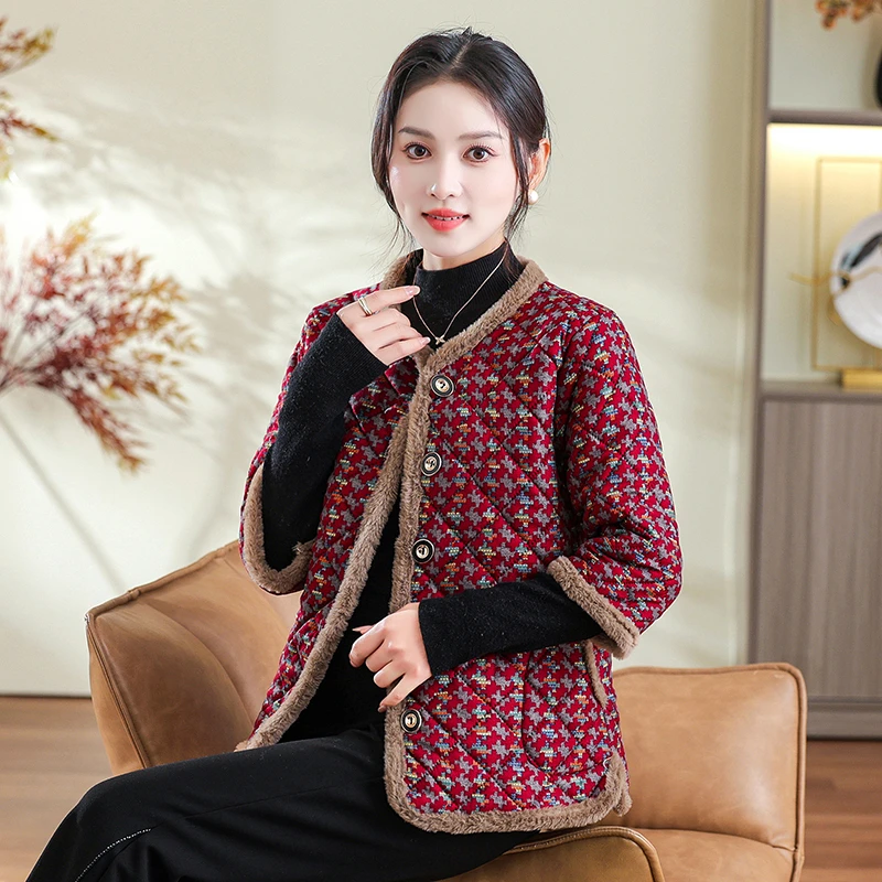 保暖中老年中国风休闲风碎花常规短款中老年女装棉袄棉服