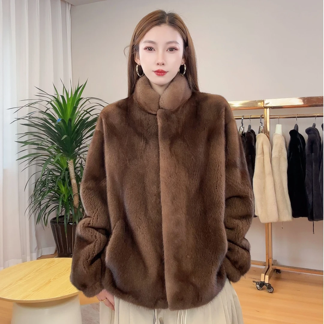 【慧慧】2025年冬季时尚休闲风立领A5双紫标丹麦进口短二母貂