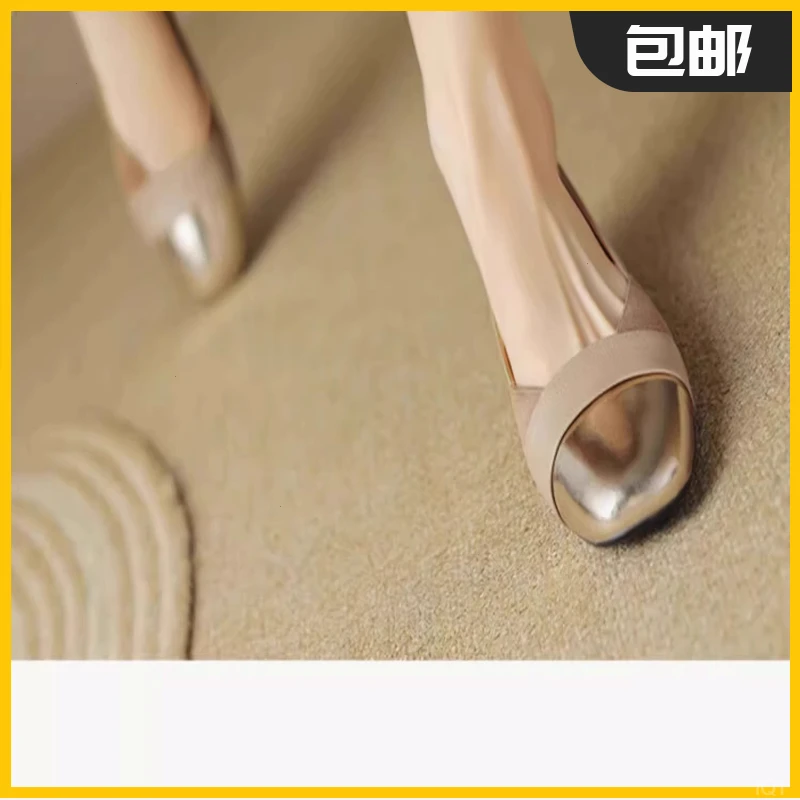 2025春季新款欧美复古时尚方头金属牛皮头层羊皮低跟粗跟时尚单鞋