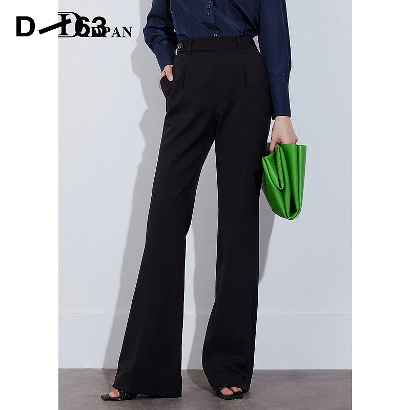 IDPAN显瘦高腰直筒时尚黑色微喇宽松修身休闲裤裤子D3E1K75072