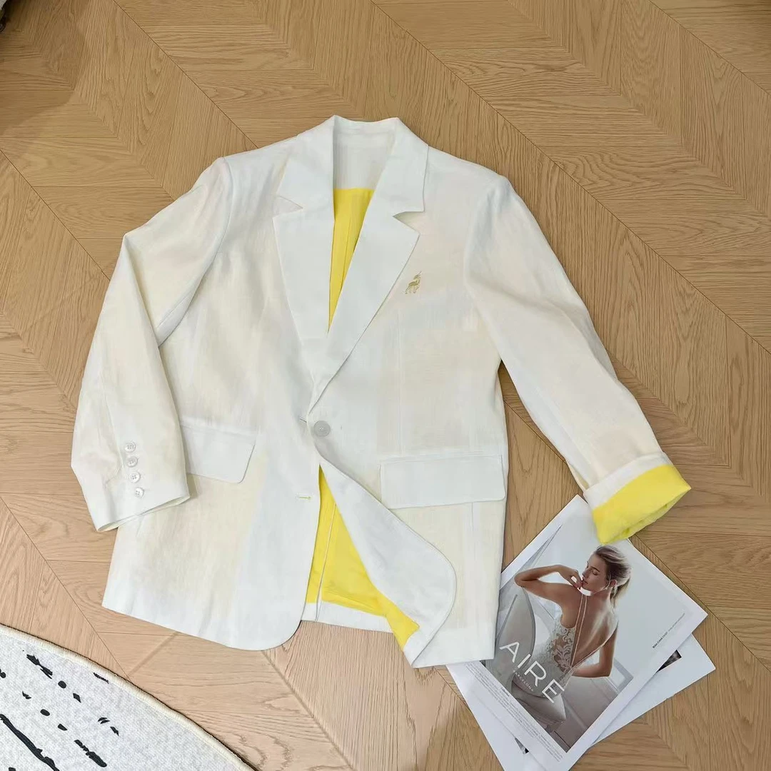 【豆子推荐】5899 春季宽松麻料气质单排扣西装外套女士