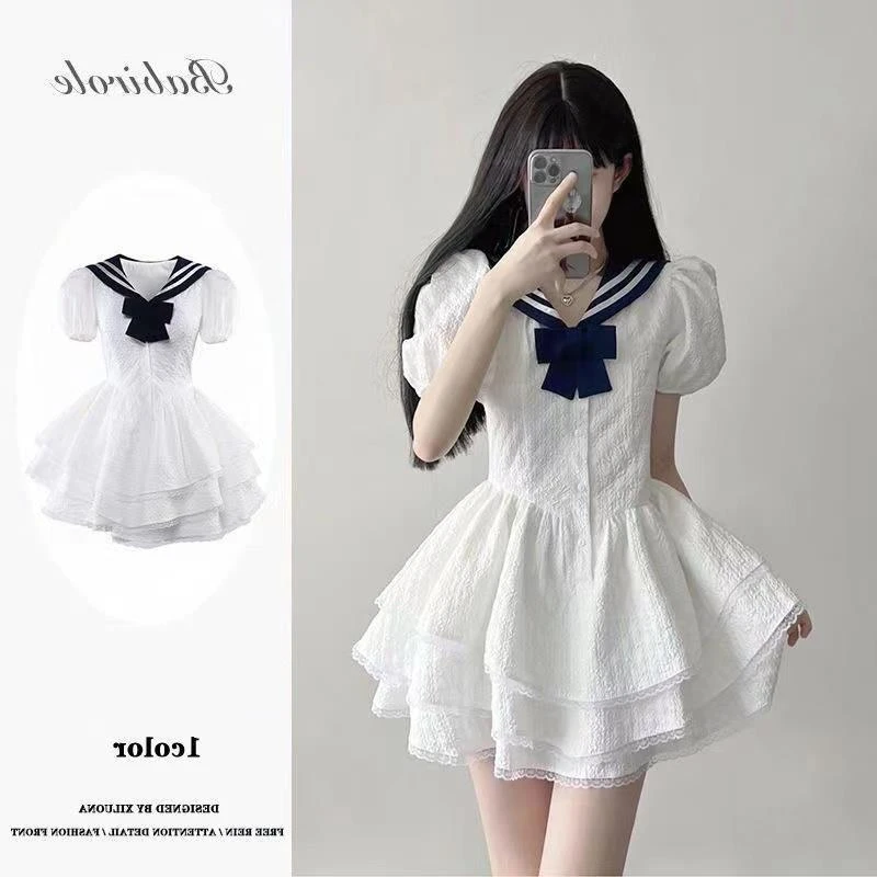 在逃公主2025年森系初恋奶乖海军风连衣裙子女夏纯欲奶甜蓬蓬