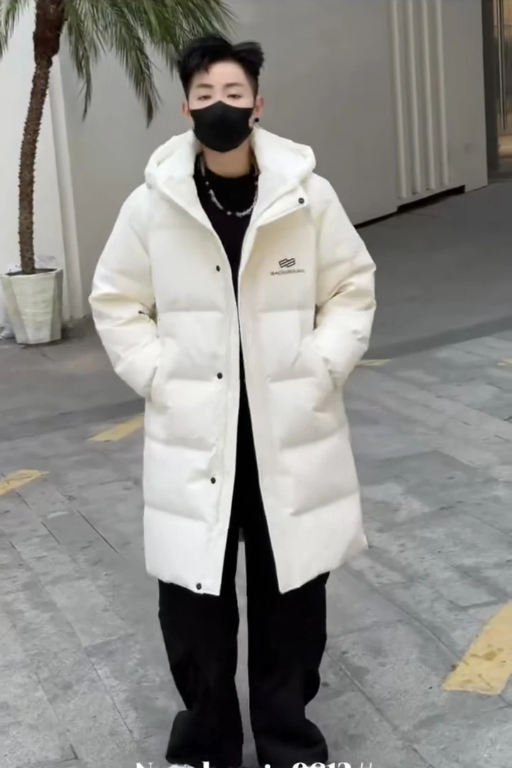 韩版中长款男士羽绒外套修身型连帽冬季保暖羽绒服