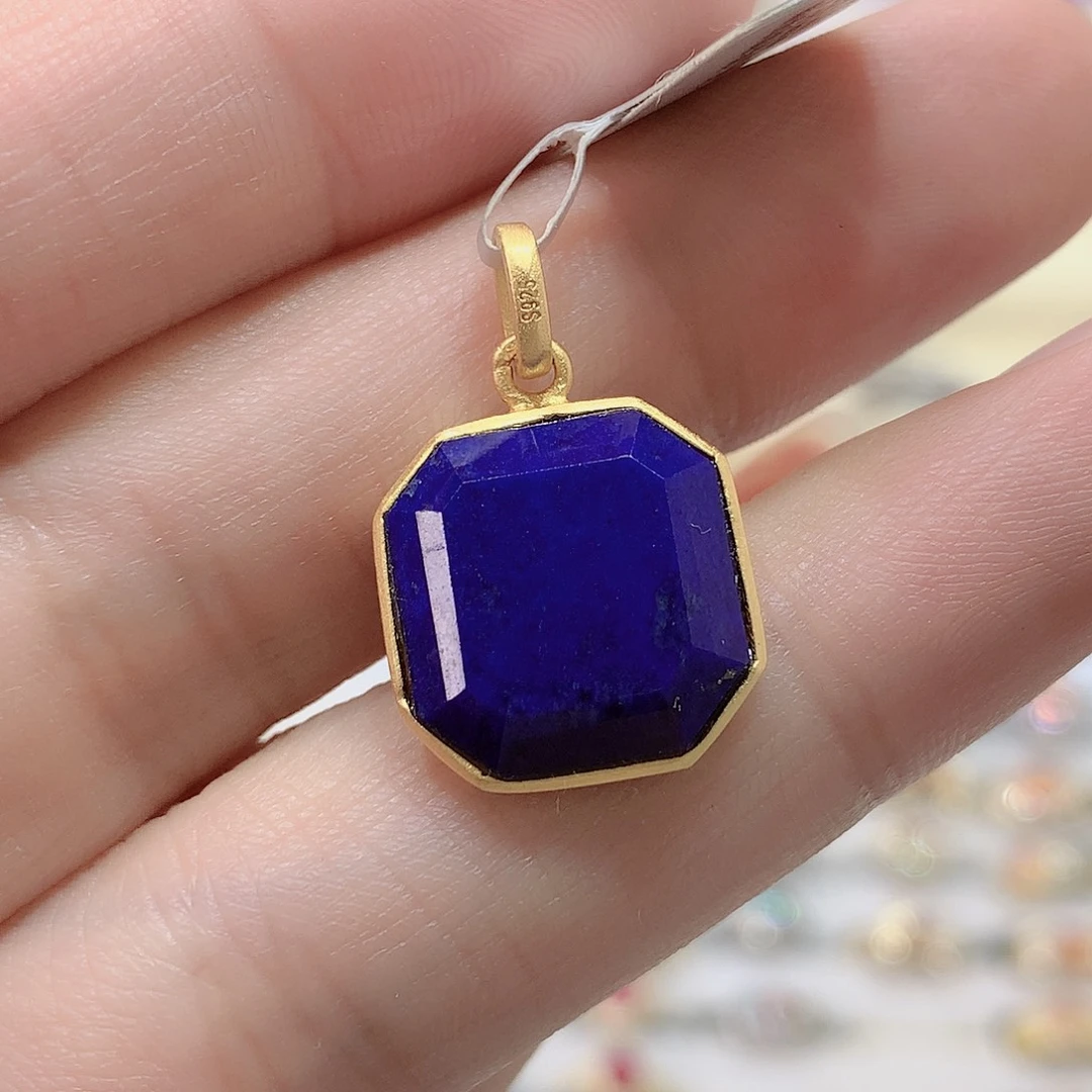 青金石银S925镶嵌吊坠无链