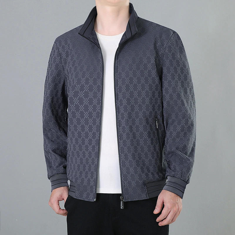 立领时尚男士茄克商务休闲印花秋季商务夹克潮流夹克衫春秋季外套