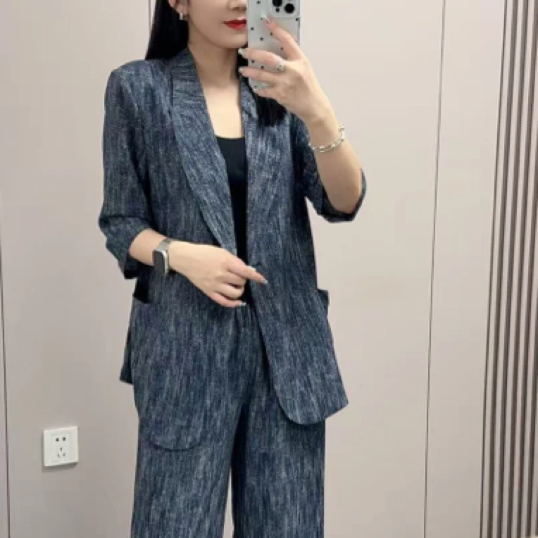 常规直筒裤薄款女装西装气质套装