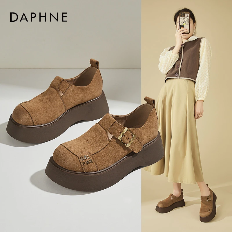 达芙妮春季深口青年乐福鞋平底单鞋复古皮鞋厚底女鞋孕妇鞋勃肯鞋