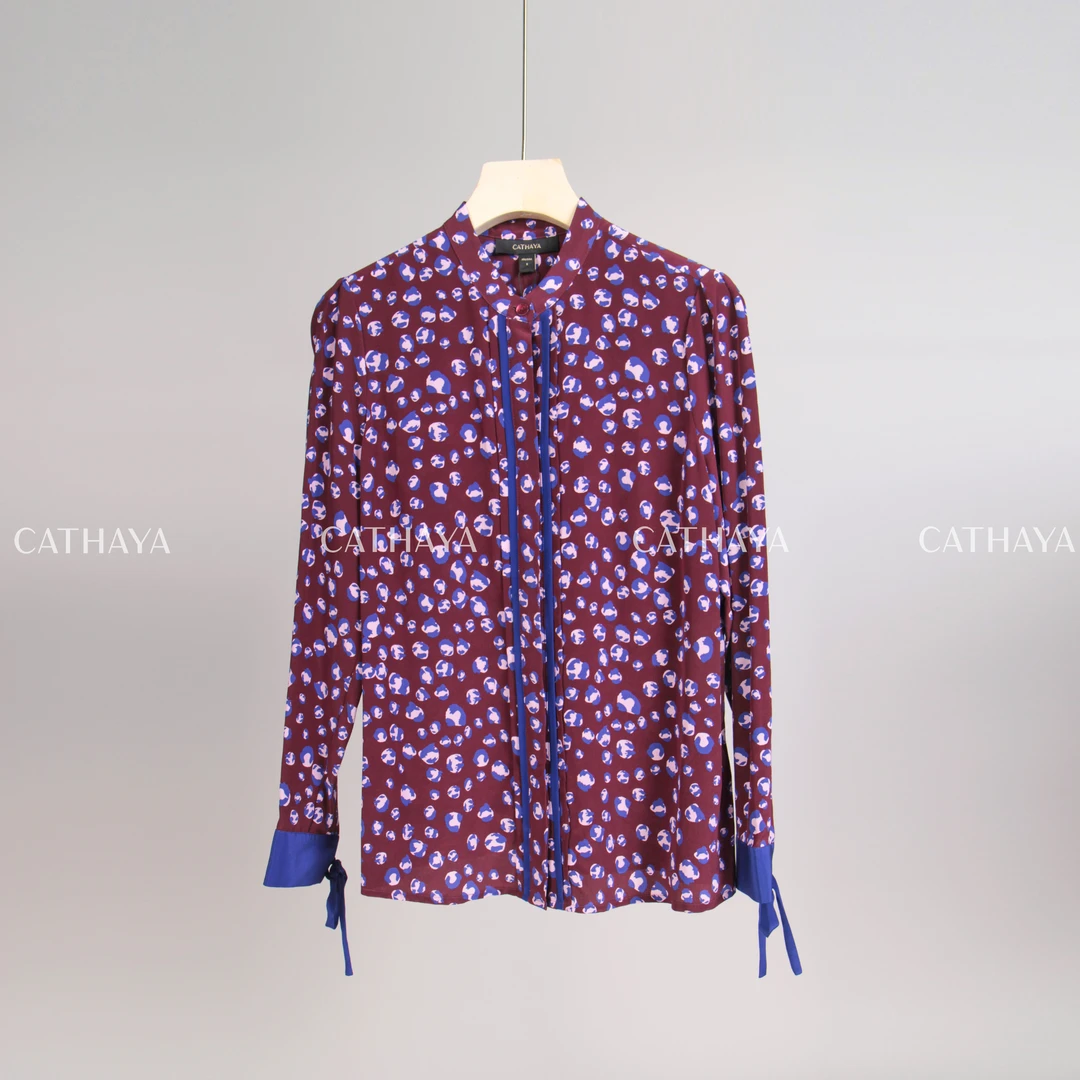 【CATHAYA/凯喜雅】豹纹-水手蓝真丝衬衫CIQ10012