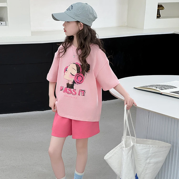 女童套装夏季2025新款洋气时髦大童运动休闲儿童夏装短袖两件套潮