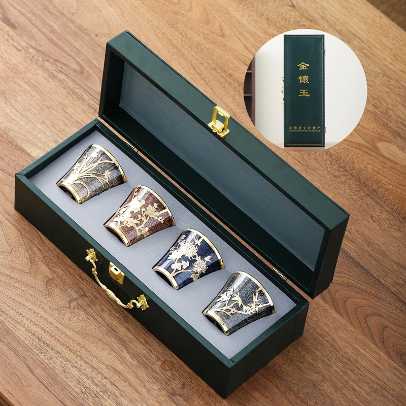 金镶玉手握主人杯套装陶瓷轻奢高档创意锡镶工艺品茗杯礼盒装茶杯