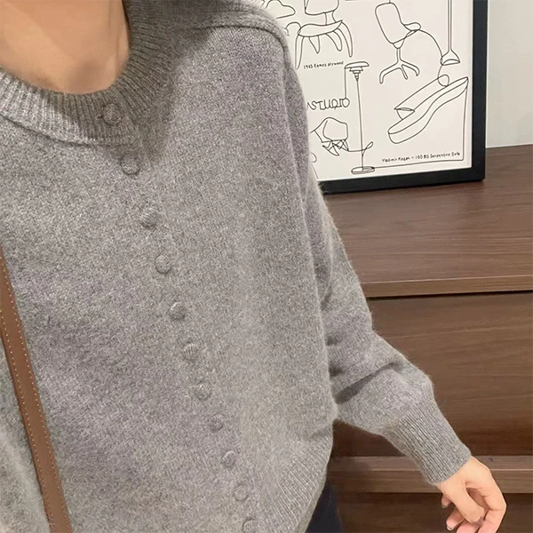 【马鞍肩包扣灰色开衫】针织衫宽松显瘦休闲时尚百搭