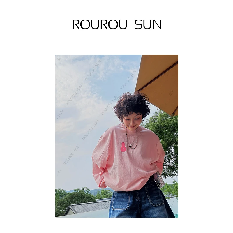 23570韩系减龄卡通人物印花长袖T恤女亲肤舒适百搭圆领上衣