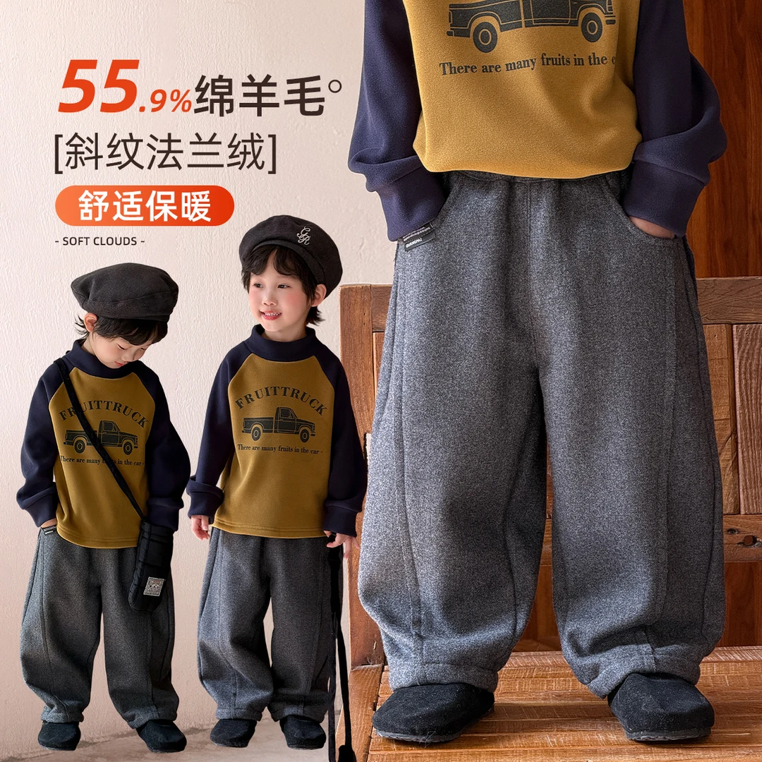 男童加绒加厚裤子儿童休闲裤2025新款秋冬装 CXF3759悠悠童话童装