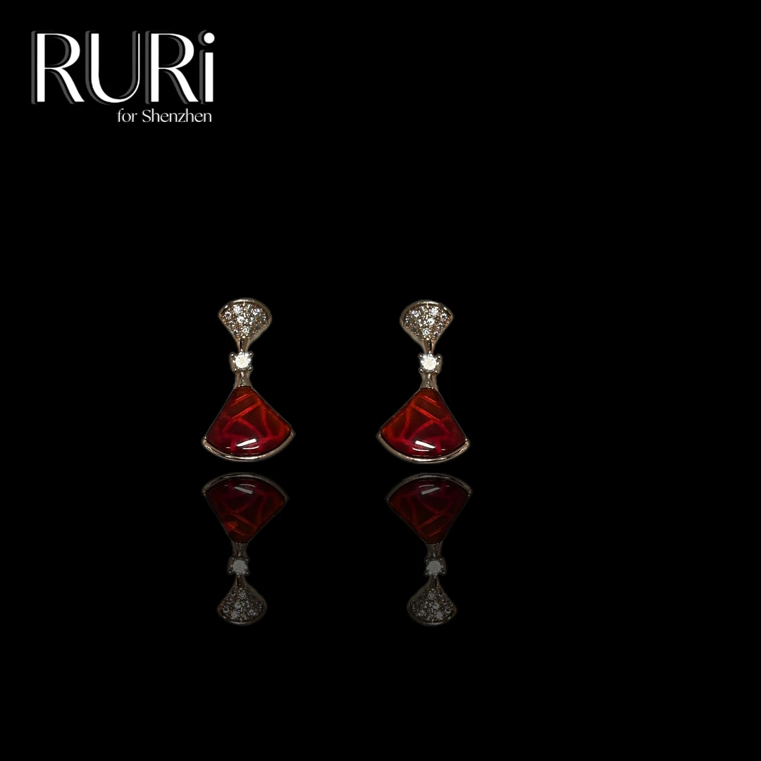 铜合金铅玻璃耳饰 时尚百搭简约红色小裙子耳饰 334