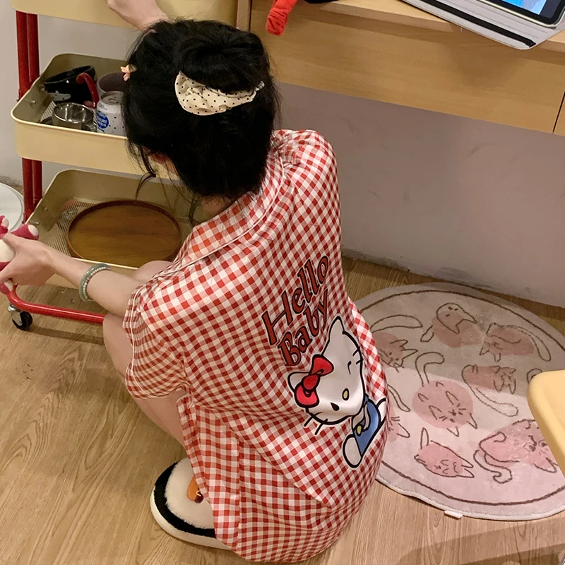 hellokitty睡衣女夏季冰雪丝短袖长裤三件套2025新款家居服春秋天