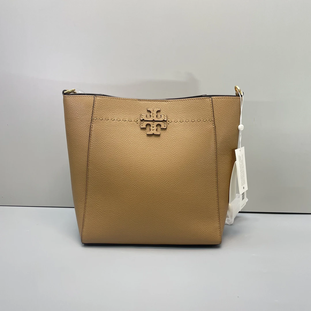 99新 TORY BURCH/汤丽柏琦 媚姐/棕色大号水桶25x26x11cmF123102