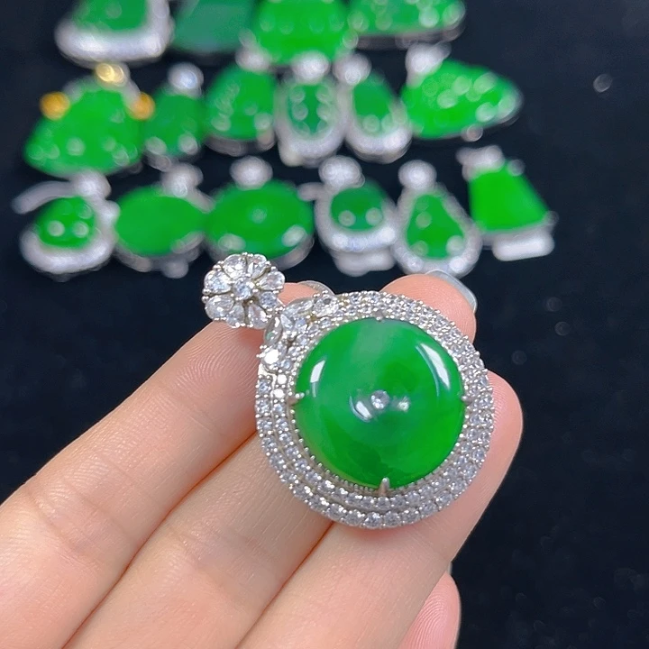 翡翠银S925镶嵌吊坠(不含链)