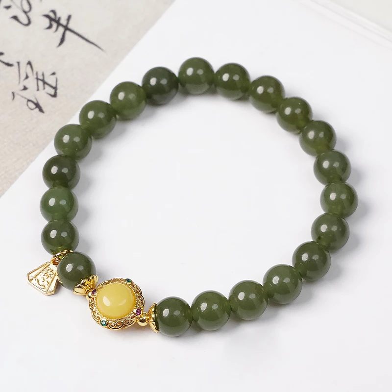 原创单圈和田玉蜜蜡隔珠手链-8800