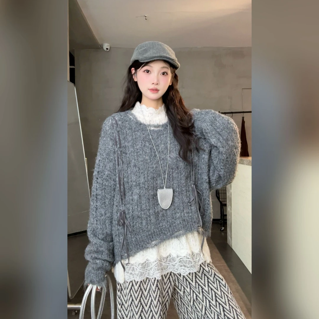 VGVL毛衣秋款宽松日系套头长袖针织慵懒针织毛衣50180
