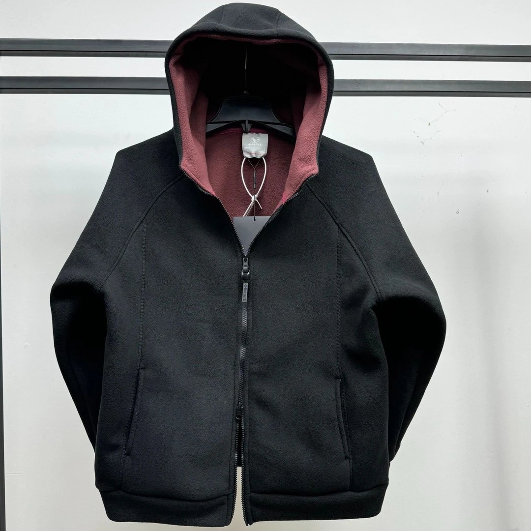 暖绒冬季加厚男女同款百搭双面摇粒绒连帽夹克外套