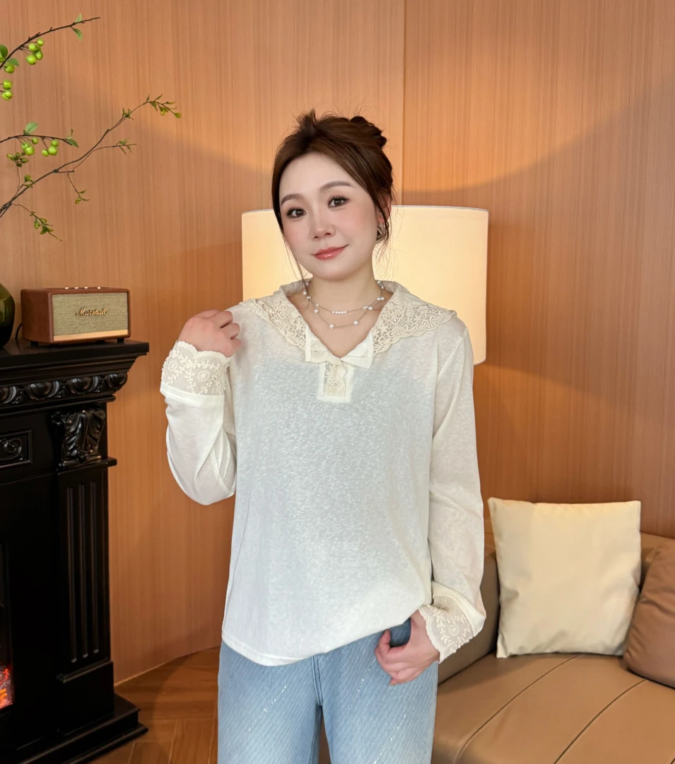 NANJIE/楠姐【杏仁甜茶】秋季百搭宽松蕾丝拼接帽衫上衣XNS6511