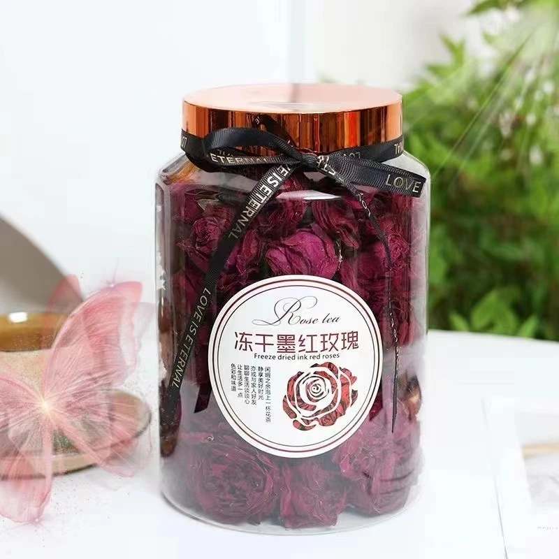 云南冻干墨红玫瑰食用玫瑰花 净重100克大瓶装 配手提袋