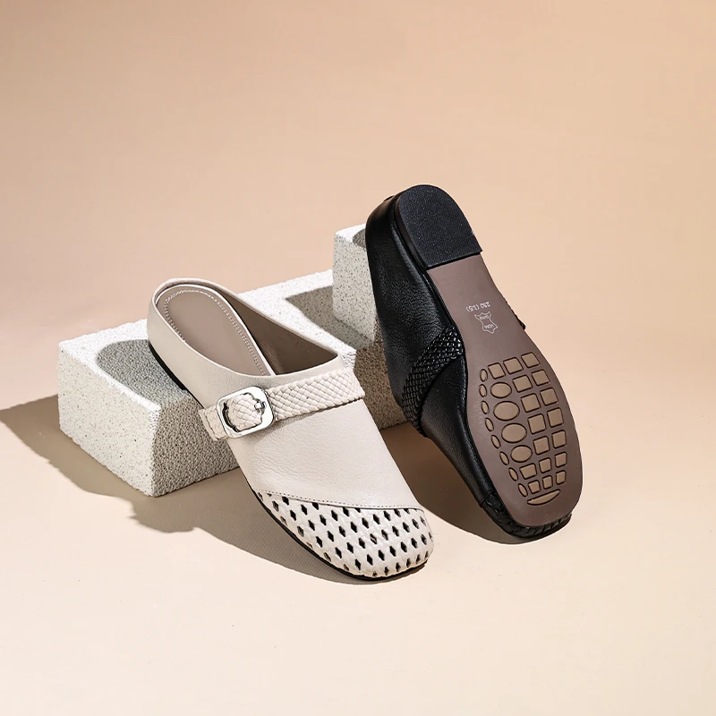 气质真皮日常包头半托鞋舒适纯色凉拖休闲软底百搭低跟B733-168