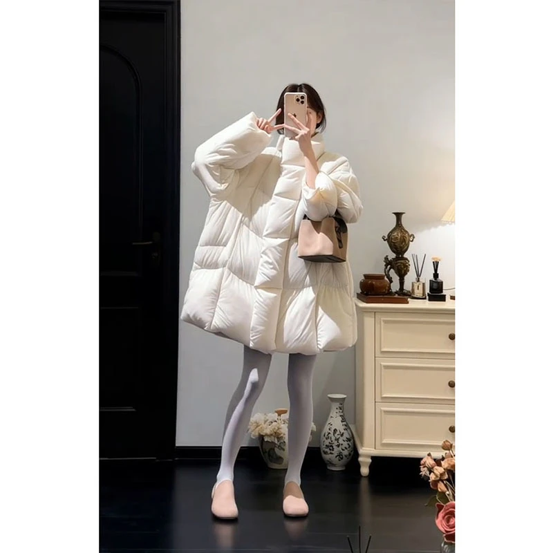 parkyeon小个子韩系时髦加厚保暖棉服外套女气质宽松中长款面包服