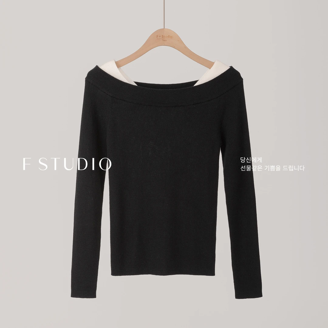 【新品】【锁骨女神】FS510S014秋冬长袖套头修身毛衣